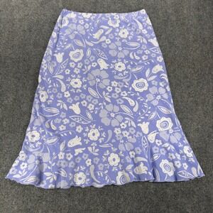 Fresh Produce Purple Floral Midi Skirt Ruffle Flounce Hem Cotton Size M USA Made